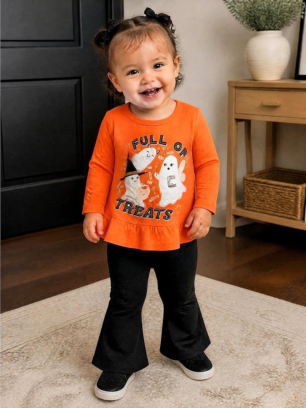 Carters Halloween Full of Treats Ghost Peplum Top Long Sleeve Orange Baby Girl